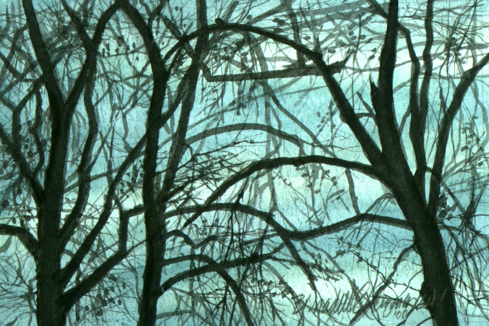 watercolor of bare trees