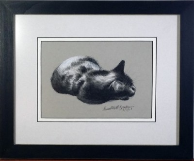 framed sketch of cat