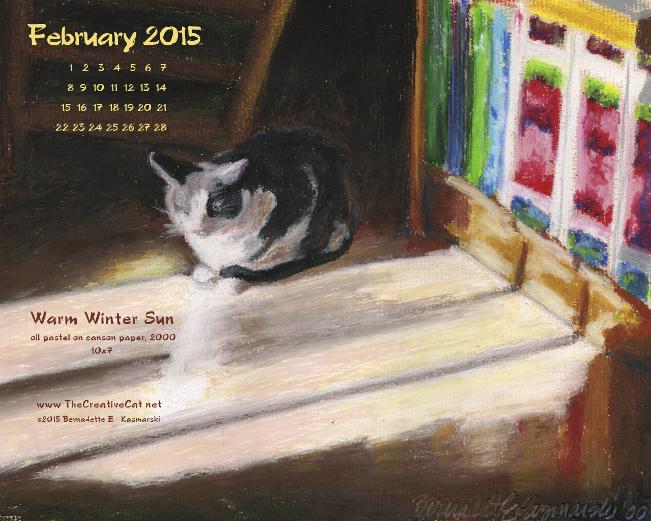  "Warm Winter Sun" desktop calendar, 1280 x 1024 for square and laptop monitors