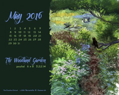 “The Woodland Garden” desktop calendar, 1280 x 1024 for square and laptop monitors.