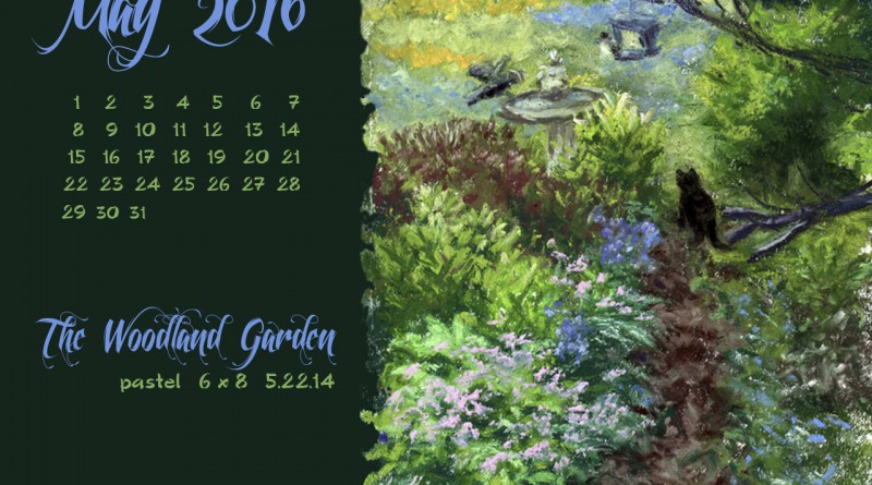 “The Woodland Garden” desktop calendar, 1280 x 1024 for square and laptop monitors.