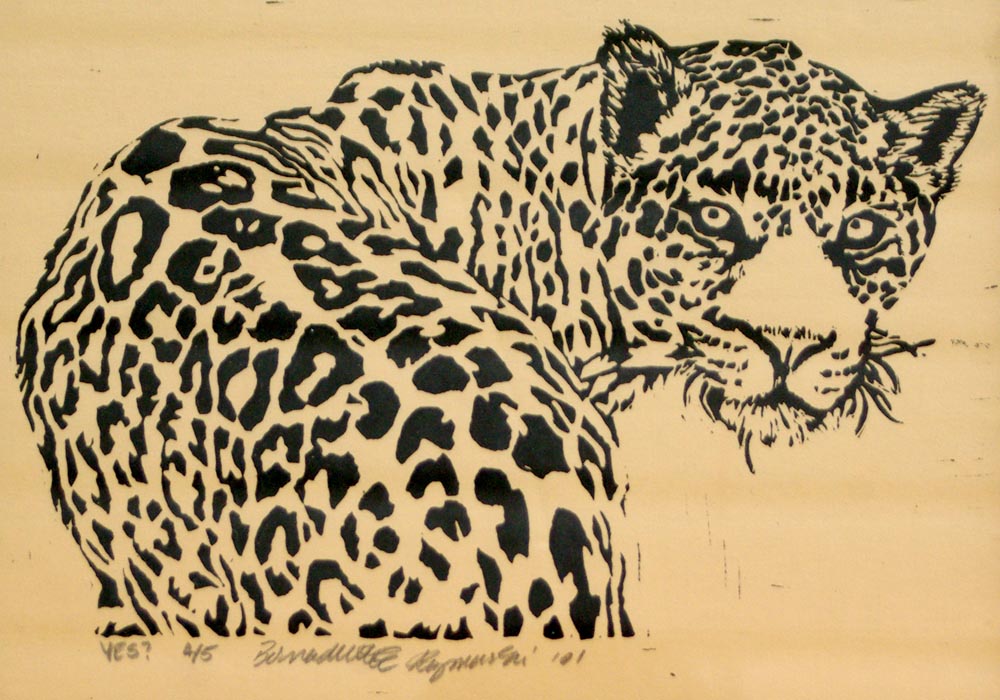 linoleum block pint of leopard,