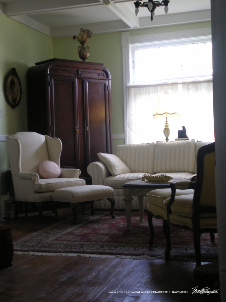 The living room with the armoire.